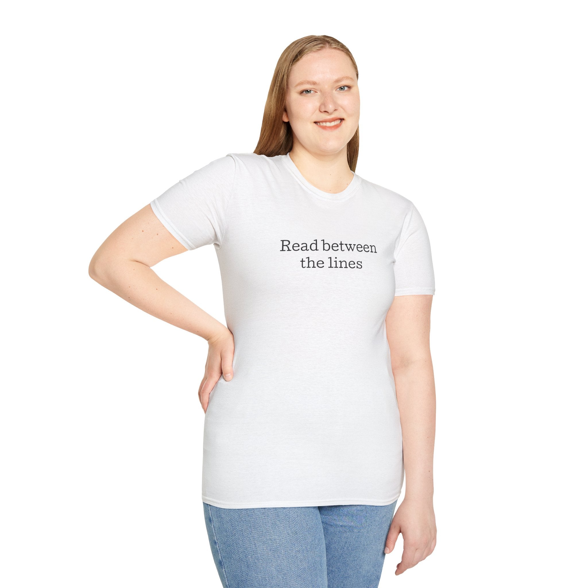 Read Between the Lines Unisex Softstyle T-Shirt - Comfortable Casual Wear for Book Lovers
